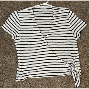 Madewell Texture & Thread Top Womens M Cropped Wrap Striped Gauze Coastal Resort